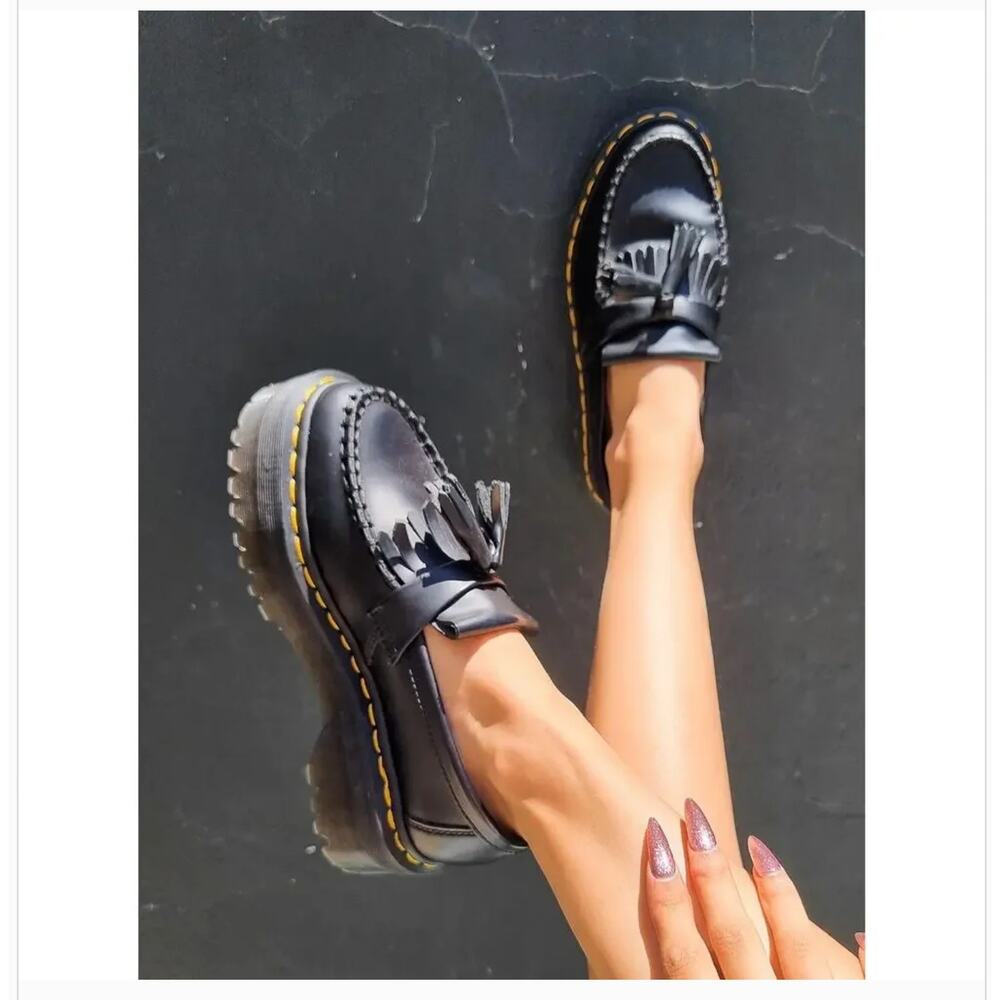 Dr. Martens Adrian Quad Leather Platform Loafers Black Shoes NEW Size 10 9 - Picture 2 of 12
